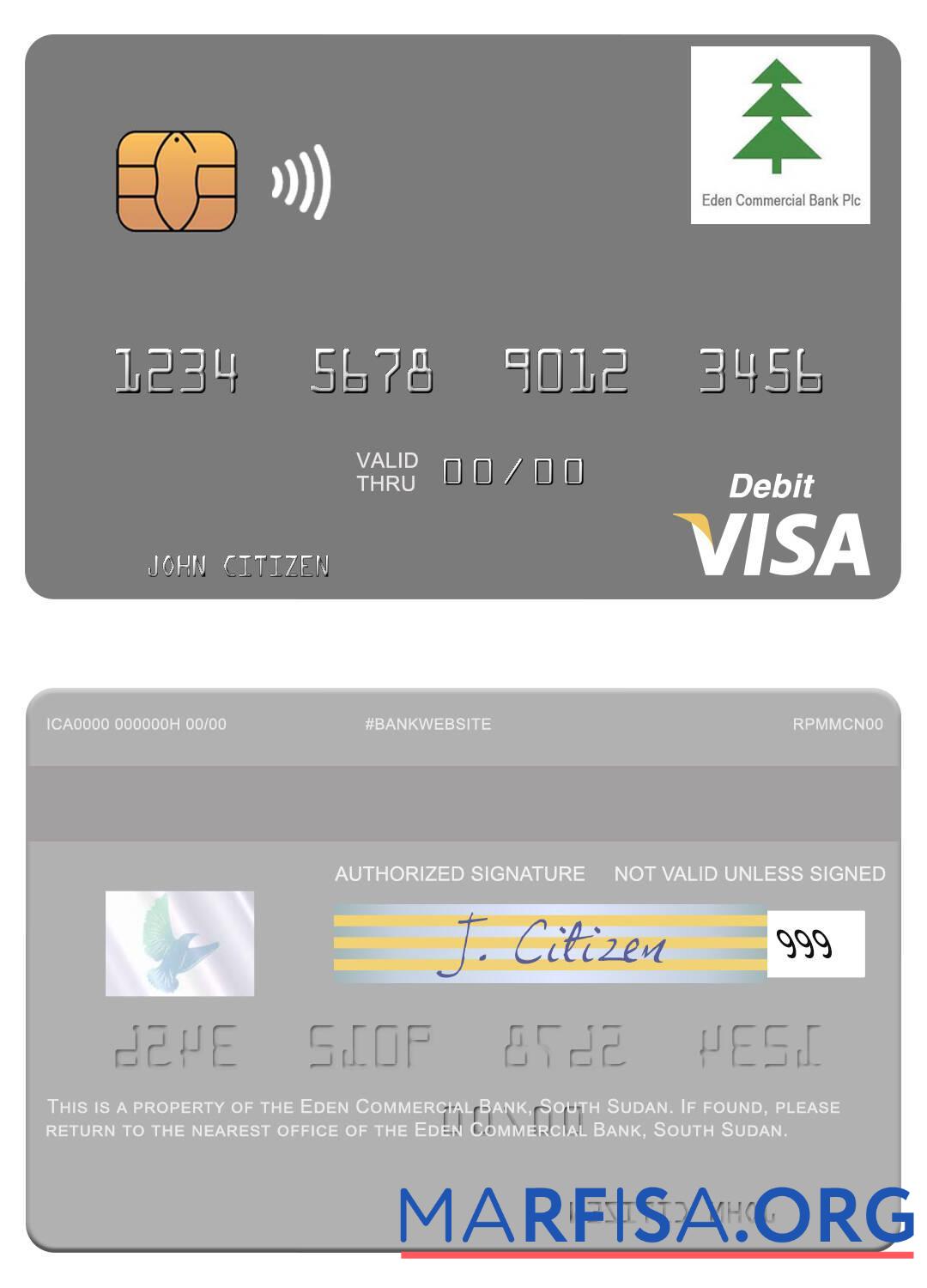 Printable South Sudan Eden Commercial Bank visa debit card sample